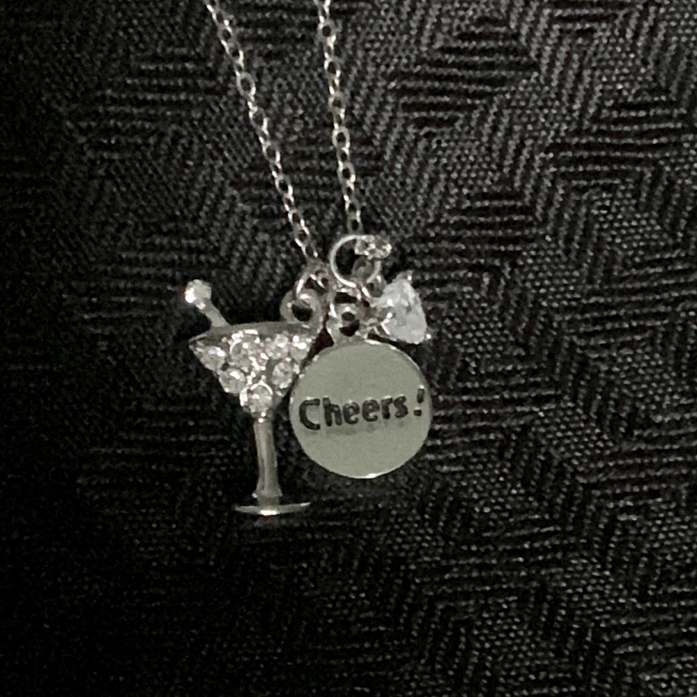 🍸3 Cheers Martini Glass Genuine CZ & Crystal Necklace by Cookie Lee - Picture 2 of 12